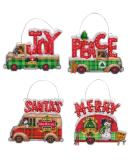 Dimensions Holiday Truck Cross Stitch Kit | 14 Count Plastic Canvas | 4pc Ornaments Set - Buy Online on GoSupps.com
