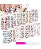 168 Pieces 12 Sheets Full Wraps Nail Polish Stickers Flower Print Self-Adhesive Nail Art Decal Strips Manicure Kits Colorful Flower Full Cover Nail Decal Strips with Nail File (Bright Style) - Buy Online on GoSupps.com