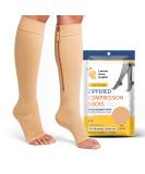 Zipper Compression Socks 20-30mmHg Open Toe with Zip Guard - Medical Grade, 2XL Beige XX-Large - Buy Online on GoSupps.com