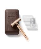 St rtebekker Premium Razor Hobel | Handmade Leather Etui | Travel Razor Set with 10 Blades & Built-in Mirror | Vintage Ros Gold-Caf Design - Buy Online on GoSupps.com