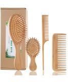 Eco-Friendly Bamboo Hair Brush Comb Set | Anti-Static Detangling Hairbrush for Women and Men | Tail Comb, Tooth Comb, Big and Mini Massage Wooden Brush | Ideal for Thick, Thin, Curly, Straight, Dry, Wet Hair - Buy Online on GoSupps.com
