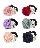 Colorful Pearl Strass Rose Flower Hair Bands - 6 Slim Floral Rubber Bubble Scrunchies for Women & Girls - Stretchable Ponytail Accessories - Buy Online on GoSupps.com