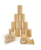 Self Adhesive Bandage Wrap (12 Pack) 3 Inch x 5 Yards - First Aid Medical Cohesive Tape for Sprains & Swelling - Breathable Elastic Sports Tape for Ankle, Wrist, Knee - Tan Brown 3 Inch (Pack of 12) - Buy Online on GoSupps.com