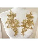 PEPPERLONELY 1 Pair Bridal Lace Flower Sew on Embroidered Applique 22x10cm Gold - Wedding Dress DIY Patch & Clothing Adornment - Buy Online on GoSupps.com