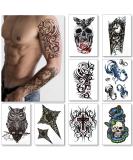Realistic Temporary Tattoos for Men - Fake Half Arm Sleeves for Arms, Shoulders, Back, and Legs - Waterproof Transfers - 8 Sheets - Cross, Skull, Owl, Clock, Scorpion, Rose Designs - 8x6 Saturn - Buy Online on GoSupps.com