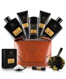 Premium Sandalwood Amber Bath and Body Gift Set for Men - Ideal Birthday Christmas Father's Day Gifts | Relaxing Spa Kit in Deluxe Toiletry Bag - Buy Online on GoSupps.com