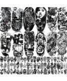 XIYOKA 72 Sheets Temporary Tattoos - 12 Large Black 3D Realistic Forearm Half Sleeve Tiger Lion Wolf Skeleton & Skull Halloween Fake Tattoos - Buy Online on GoSupps.com