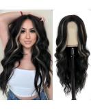 28 Inch Long Black Wigs for Women | Wavy Curly Synthetic Wig with Blonde Highlights - Perfect for Daily and Party Use - Buy Online on GoSupps.com