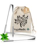 YogaMedic Tongue Scraper 2 Pack - Stainless Steel Cleaner for Fresher Breath - Oral Hygiene Tool with Travel Case - Adults & Kids - Fight Bad Breath - U Shape Stainless Steel - Tsuka Handles - Buy Online on GoSupps.com