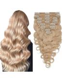 Clip In Real Hair Extensions - Wavy Double 8 Piece Set - Remy Light Blonde #613 (18/45cm 245g) - International Shipping - Buy Online on GoSupps.com