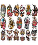 77 Sheets Classic Temporary Tattoos Old School Vintage Colorful Realistic Half Arm Fake Tattoo Stickers Flower Butterfly Snake Owl Shark for Men Women and Kids Tattoos - Buy Online on GoSupps.com