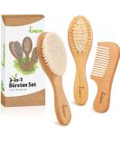 Natural Wood Baby Hairbrush & Comb Set - Soft Goat Bristles Hair Brush for Infants & Toddlers - Walnut Baby Hair Care Essentials - Buy Online on GoSupps.com