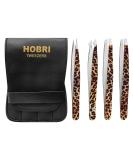 Professional Stainless Steel Eyebrow Tweezers Set - 4 Pieces with Travel Case | Leopard Style - Beauty and Personal Care Tool - Buy Online on GoSupps.com