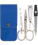 Premium 4-Piece Nail Care Set 'Capri' - Blue Kunt Leather | Manicure & Pedicure Essentials: Scissors Clippers Tweezers Sapphire Nail File - Buy Online on GoSupps.com