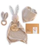 Mikito Organic Cotton Newborn Gifts Box - Unisex Baby Gift Set with Muslin Lovey, Bandana Bib, Teether, Birth Announcement Sign - Beige - Buy Online on GoSupps.com