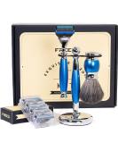 Luxury 4-Piece 5-Blade Razor Shaving Set for Men | Safety Razor Grooming Gift Set | Alloy Handle | Metallic Cobalt Blue - Buy Online on GoSupps.com