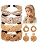 NVENF 6Pack Boho Rattan Earrings & Straw Headbands Set | Summer Beach Hair Accessories for Women - Style 2 - Buy Online on GoSupps.com