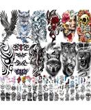 62 Sheets Temporary Tattoos Stickers, Fake Body Arm Chest Shoulder Tattoos for Men and Women, Halloween Temporary Tattoos Black Fake Skull Skeleton Tattoos for Halloween Cosplay Multicolor - Buy Online on GoSupps.com