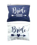 12 Pack Bridesmaids Makeup Bags Set + Bride Bag | Premium XL Natural Cotton Canvas - Bachelorette Party & Bridal Shower Gifts - White & Navy Blue - Buy Online on GoSupps.com