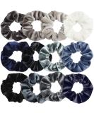 Belle Vous 12 PCS Velvet Hair Ties - Soft Scrunchies for All Hair Types - Colorful Rubber Bands for Women - Blue & Gray - Buy Online on GoSupps.com