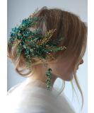 Green Beads Headpiece with Earrings | Gold Bridal Headband Set - Buy Online on GoSupps.com