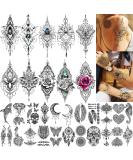 32 Sheets Sexy Black Lotus Temporary Tattoos for Women - Indian Tribal Lace Tatoo Sticker Set with Mandala Flower, Butterfly, Rose, Dreamcatcher, Elephant - Henna Tattoo Kit for Adults - Buy Online on GoSupps.com