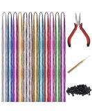 Belle vous 2400-part hair Lametta colorful strands of hair-12 colors-Lametta for hair with tools-glitter strands hair rainbow hair extension synthetic hair for braiding party & decoration