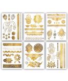 Gold Metallic Henna Temporary Tattoos - 75+ Designs Elephants, Flowers, Evil Eye & More! Waterproof, Non-Toxic, Long Lasting - Ideal for Beach, Festivals, Parties - Buy Online on GoSupps.com