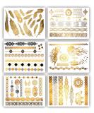 Terra Tattoos Gold Metallic Temporary Tats - 75+ Boho Henna Designs with Feathers, Tribal Elephants - Waterproof, Nontoxic, Long Lasting - Ideal for Beach, Festivals & More! - Buy Online on GoSupps.com