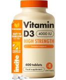 Vitamin D 4000iu - 400 Premium Vitamin D3 Easy-Swallow Micro Tablets - One a Day High Strength Cholecalciferol VIT D3 - Vegetarian Supplement - Made in The UK by Incite Nutrition Vitamin D3 4000iu - Buy Online on GoSupps.com