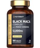 Maca Root Capsules 12000mg | High Strength | Black Maca Complex | with Black Maca Panax Ginseng Yellow Maca & Black Pepper | 180 Vegan Tablets | by Horbaach - Buy Online on GoSupps.com