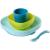 B aba - Silicone Feeding Meal Set - Set of 4 Pieces : Plate + Bowl + Cup + Spoon - Silicone with Strong Suction pad - Baby and Children - Blue