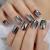 CoolNail Dark Smoky Gray Reflective Mirror Metal Plating False French Acrylic Nail Tips Punk Metallic Square Fake Nails With Glue Sticker L5187