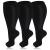 3 Pairs Plus Size Compression Socks for Women & Men 20-30 mmHg Wide Calf Extra Large Knee High Flight Socks Compression Stockings for Circulation Support 2XL 3PCS-Black