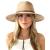 Womens Summer Straw Sun Hats Wide Brim Panama Fedora Beach Hat with Wind Lanyard UPF 50+ Khaki Medium-Large