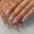MISUD Medium Stiletto Press on Nails Almond Fake Nails Glossy Glue on Nails Silver Pearl Flash Acrylic Nails Bling Gradient Artificial Nails Chrome Stick on False Nails with Design 24 pcs 0001-MS005-Silver Gradient