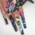 Long Press on Nails Coffin Fake Nails Graffiti Flower Full Cover Glue on Nails Eye Stars Moon Acrylic Nails with Rainbow Designs Coffin Nails Nail Art Decorations for Women Girls Style 1