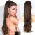 PORSMEER Ponytail Extension Drawstring Ponytail Hair Extensions Black Mixed Brown 26 Inch Long Natural Straight Wavy End Synthetic Hairpiece for Women Girls Daily Use Dark brown mix brown