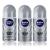 NIVEA SILVER PROTECT ROLL-ON FREE ALCOHOL ANTIPERSPIRANT DEODORANT 48 HOURS PROTECTION REFRESHING CONTENT ALL DAY FINE FRAGNANCE 1.7 OZ (Pack of 3) Silver Protect 3