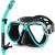 Greatever Dry Snorkel Set,Panoramic Wide View,Anti-Fog Scuba Diving Mask,Professional Snorkeling Gear Black Green Adults
