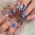 Kamize Blue Press on Nails Square Heart Fake Nails Medium Full Cover Acrylic Cute False Nails for Women and Girls Hearts