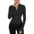 IECCP T-shirt ladies gym top sport top yoga long arm crop top sports shirt light fitness top with half zipper and thumb hole S B-black
