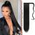 FESHFEN Long Straight Wrap Around Ponytail Extensions Synthetic Clip in Pony Tail Hair Extensions Black Hairpiece for Women Girls 24 inch 24 Inch (Pack of 1) Black
