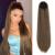REECHO Ponytail Extension 28" Long Straight Drawstring Pony Hair Extension Synthetic Pony Tail Hairpiece for Women Light Ash Brown with Highlights
