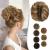 BARSDAR Claw Clip Messy Bun Hairpiece Clip in Hair Scrunchies Curly Synthetic Hair Bun Extensions for Women Ponytail Updo Hair Donut Chignon 12H24# Copper Brown with Dark Blonde Highlights