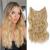 One piece Invisible Wire Hair Extensions Clip in Natural Wavy Synthetic Hair Extension with Transparent Wire Adjustable Size 2 Secure Clips Headband Long Curly Secret Hair Pieces for Women 20inch Golden Blonde