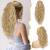 BARSDAR Blonde Ponytail Extension Claw Clip on Long Curly Wavy Ponytail Extension Multi Layered Ponytail Hair Extensions Fake Pony Tail for Women Synthetic Hairpieces Daily Party (18'' Blonde Mixed) 18 Inch Sandy Blonde with Platinum Highlights