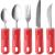 Special Supplies Adaptive Utensils (5-Piece Kitchen Set) Wide, Non-Weighted, Non-Slip Handles for Hand Tremors, Arthritis, Parkinsons or Elderly use - Stainless Steel Knives, Fork, Spoons - Red