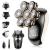 Glatens razor men electrical Rossifur 5-in-1 head razor bald head men IPX7 waterproof with 7 rotating shaving heads nasal hair chop cutters Type C rechargeable care set black