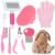 Miaoz rabbits care set with nail clipper and trimmer pet hair remover long and file fled comb shampoo bathing brush for rabbits puppies kitten guinea pig ferret small animals (pink)